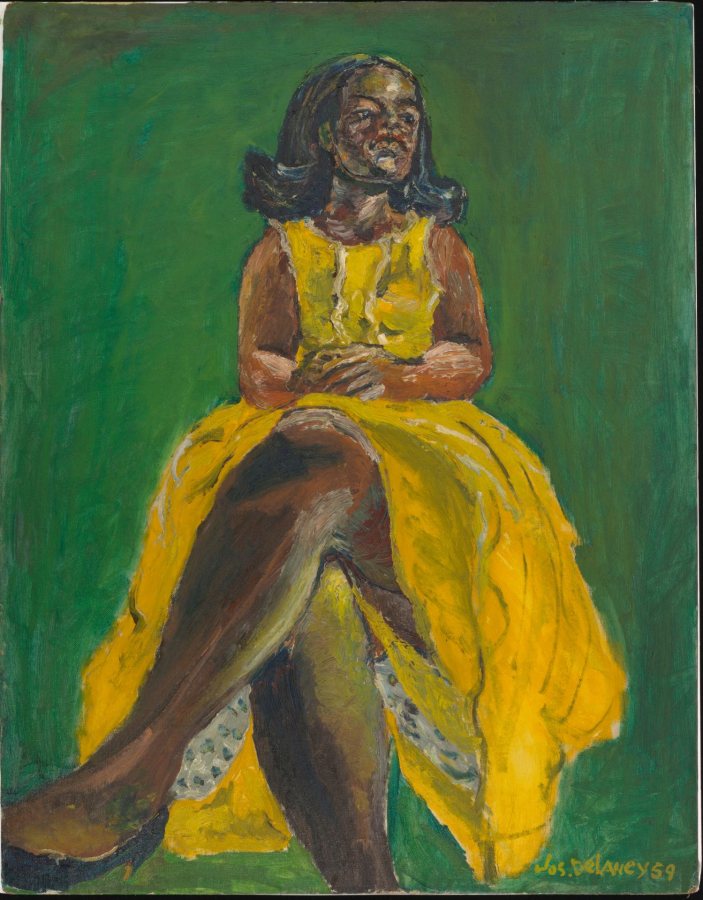 Joseph Delaney, Woman in Yellow Dress, 1959, oil on canvas, Museum purchase with support from the Friends of the Musuem of Art, 2012.9.2