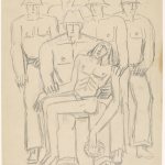 Marsden Hartley, [Preliminary drawing for Christ Held by Half-Nakes Men], c. 1942, Graphite on paper, 11 x 8 1/2 in., Bates College Museum of Art, Marsden Hartley Memorial Collection, Gift of Norma Berger, 1955.1.80