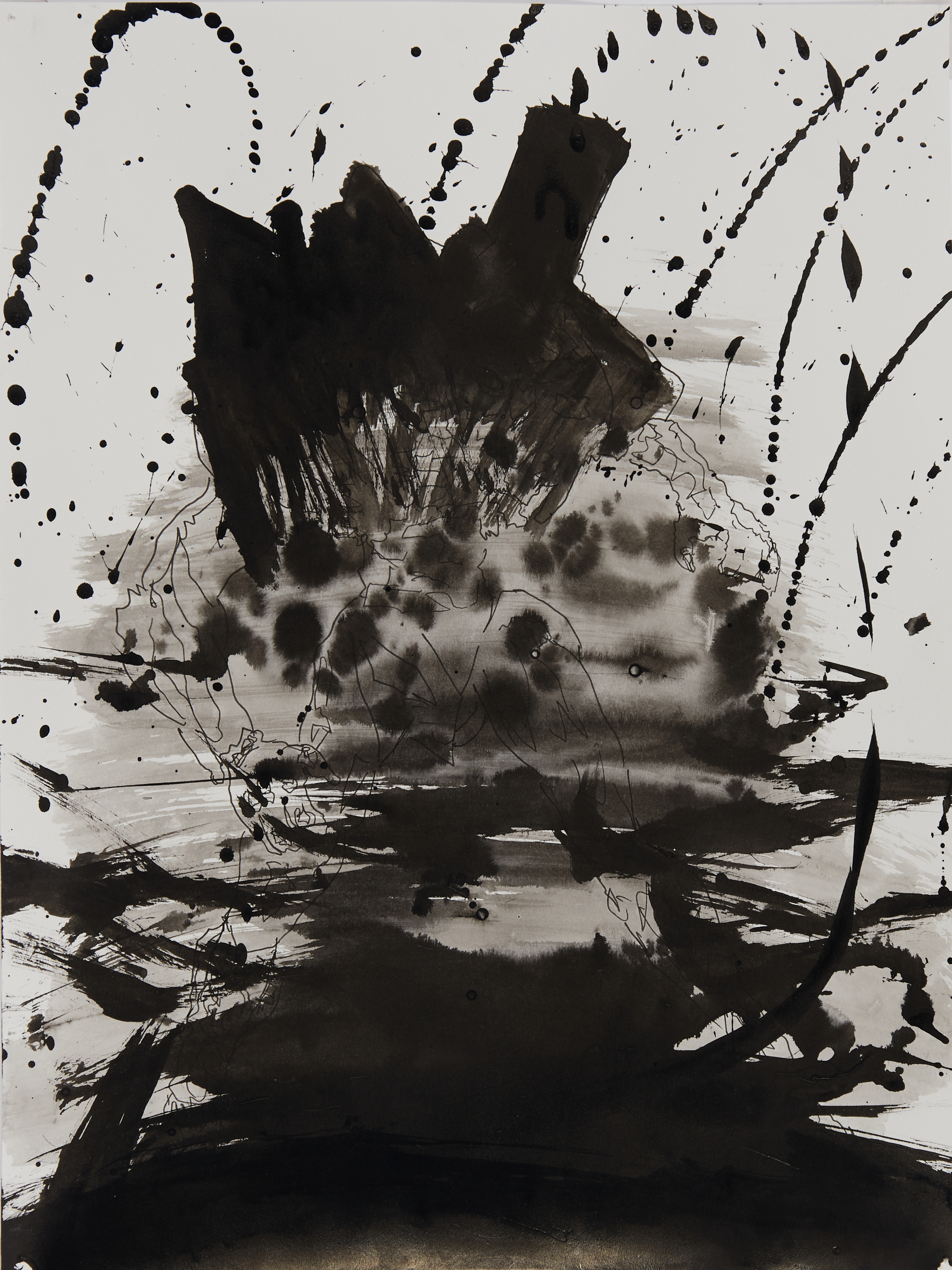 Mike Jones, Aftermath, 2020, Sumi ink and pencil, 9 x 12 inches