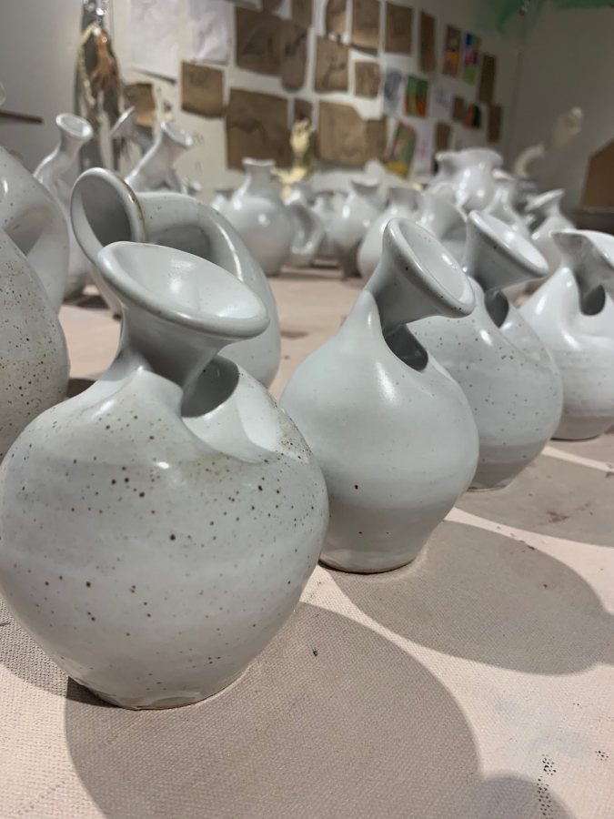Celia Feal-Staub, Gut Feeling (detail), 2019, reduction fired stoneware, sizes range from 3 x 3 x 4 to 4 x 4 x 8 inches