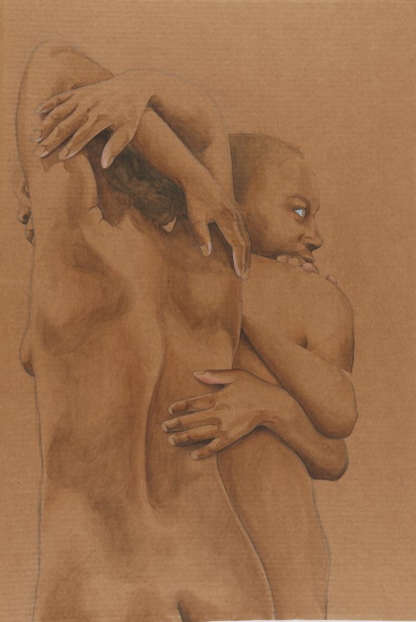 Mayele Alognon, Black skin on cardboard IX, 2019-20, Gouache, 23 x 35 inches
