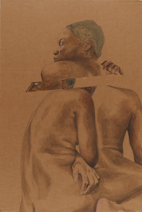 Mayele Alognon, Black skin on cardboard VI, 2019-20, Gouache, 36 x 24 5/16 inches