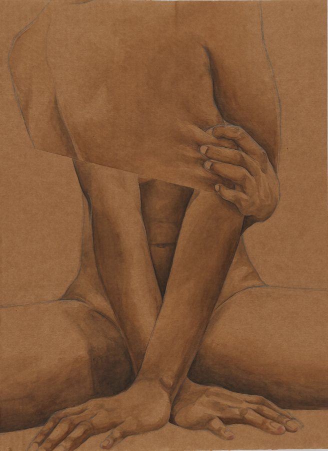 Mayele Alognon, Black skin on cardboard VII, 2020, Gouache, 24 5/16 x 17 12/16 inches