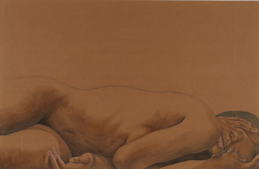 Mayele Alognon, Black skin on cardboard VIII, 2020, Gouache, 23 x 35 inches