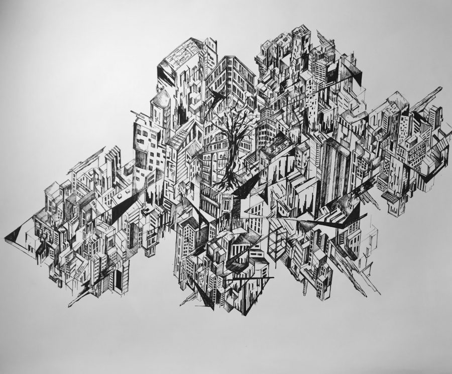 Philip Wu, Another World, 2020, ink on bristol paper, 14in x 17in 