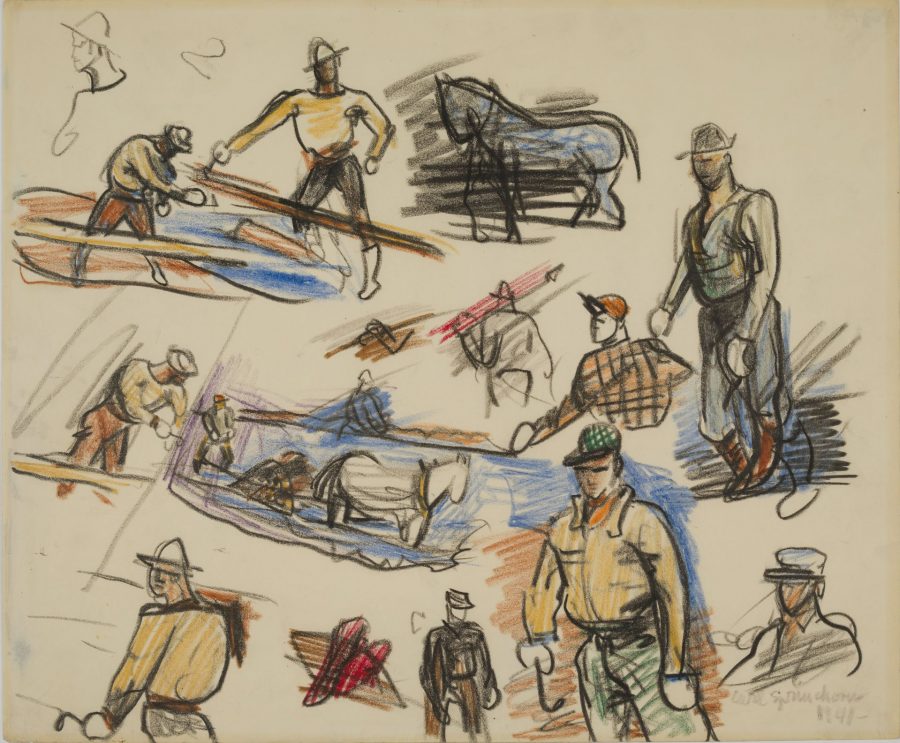 Twitchers at Jerry’s Landing, May 10-14, 1941, crayon on paper, 2018.5.37