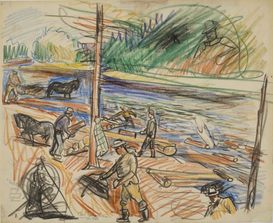 Twitching, Jerry’s Landing – Seboies, May 10-14, 1941, crayon on paper, 2018.5.39