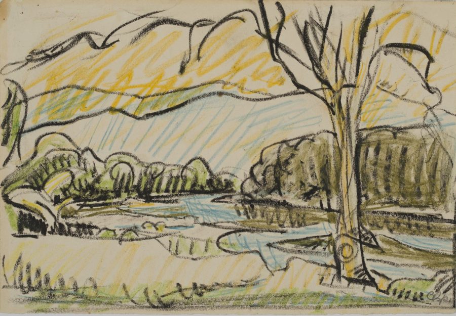 East Branch Penobscot, 1944, crayon on paper, 2018.5.60