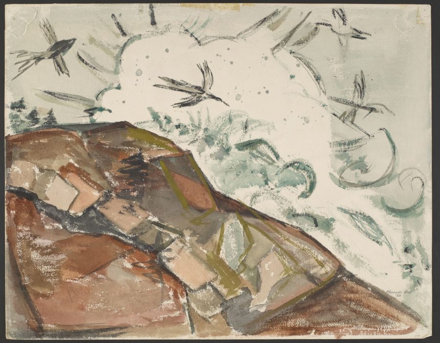 Chenoweth Hall, Storm at Schoodic, 1950, watercolor on paper, Bates College Museum of Art, gift of Miriam Colwell