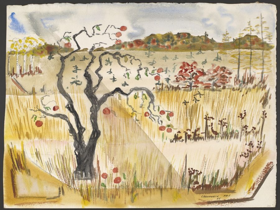 Chenoweth Hall, Harvest Spectrum, 1955, watercolor on paper, Bates College Museum of Art, gift of Chenoweth Hall