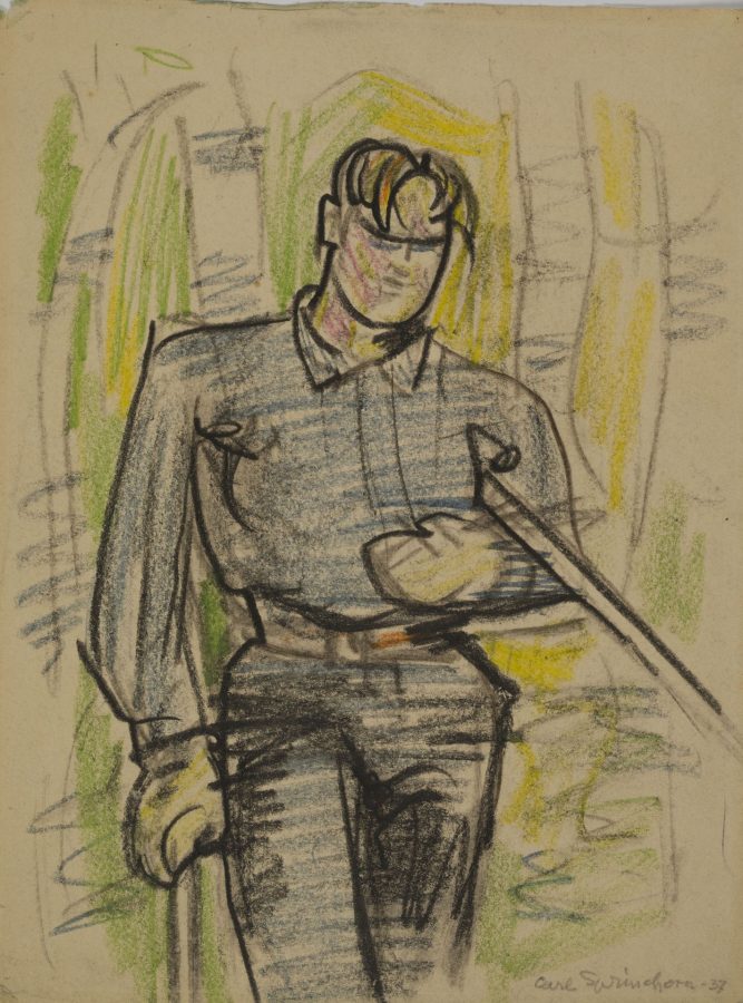 One of the Getchell Boys, Shin Pond, 1937, crayon and charcoal on paper, 2018.5.42