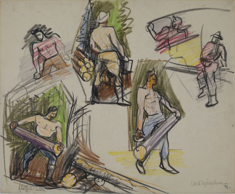 A Hot Spring Day at Jerry’s Landing, 1941, crayon on paper, 2018.5.36