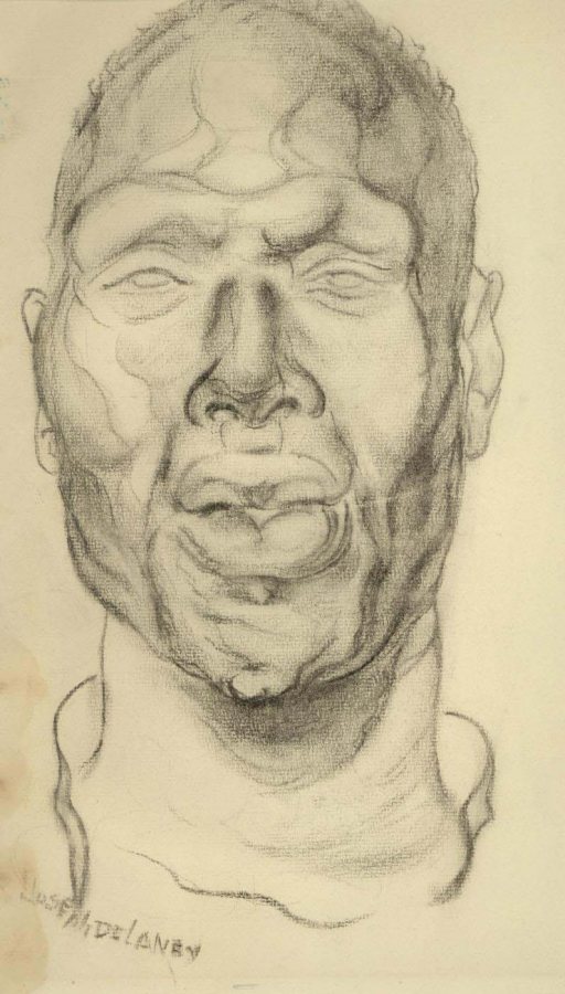 Joseph Delaney, Male Head, ca. 1931, charcoal on paper, 16 x 10 inches