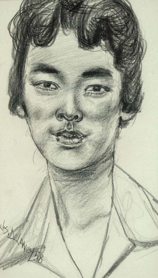 Joseph Delaney, Untitled Portrait, 1958, charcoal on paper