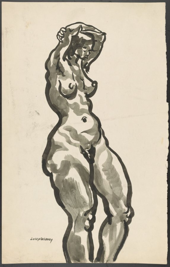 Joseph Delaney, Figure Study, nd, ink on paper, Bates Museum of Art, 2012.9.1