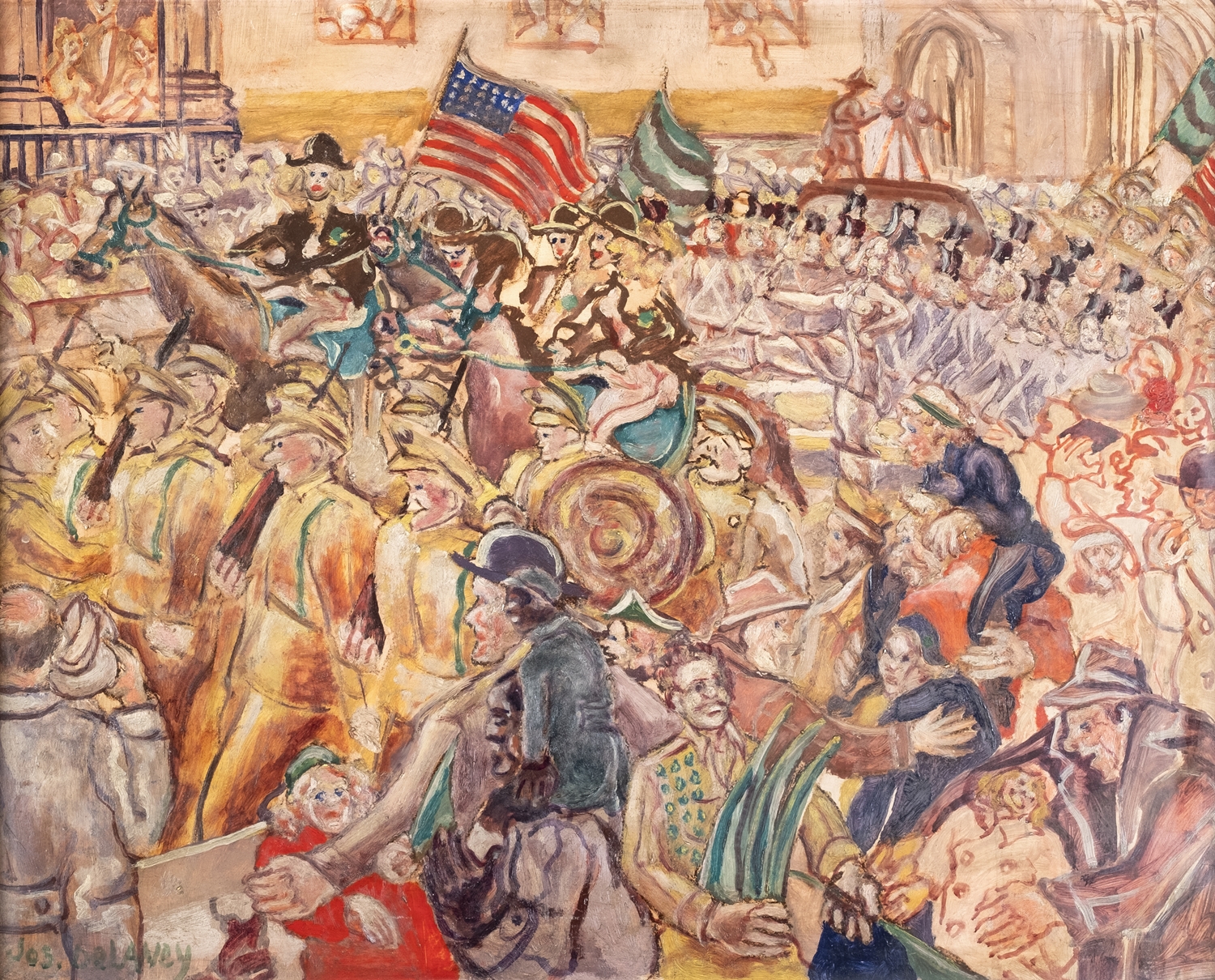 Joseph Delaney, St Patricks Day Parade, 1961, oil on Masonite, 24 x 30 inches