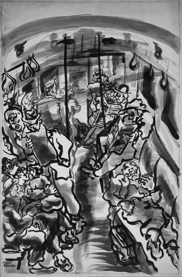 Joseph Delaney, Riding the Subway, nd, ink and ink wash, 24 x 16 inches