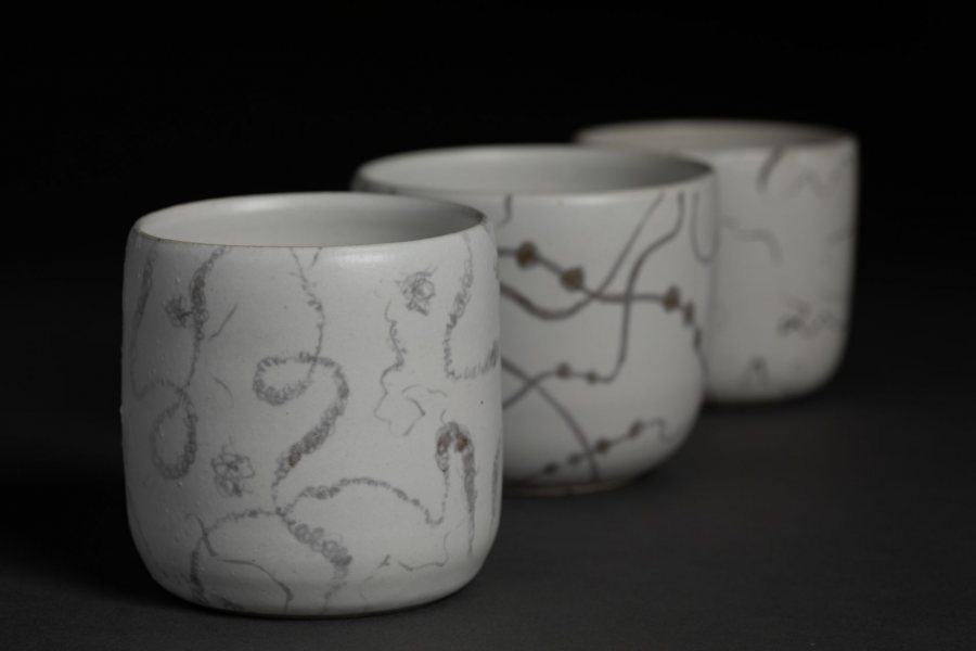 Christopher Barker, 3 Stoneware Cups, 2021, stoneware, 3 x 3 x 3 inches each