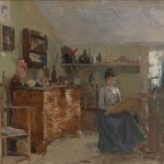 Charles Woodbury, Marcia in Studio, 1888, oil on canvas, 14 ¼ x 20 ¼ inches, 2019.4.13