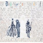 Lesley Dill, Emily Dickinson and the Voices of Her Time, 2016, oil paint, hand-cut paper, and thread on fabric-backed acrylic painted paper, 72 x 96 inches