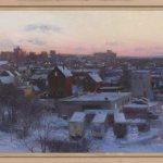 Ann Lofquist, Afterglow Over Munjoy Hill, 1999, oil on canvas, 6 7/7 x 18 7/8 inches, 2019.4.33