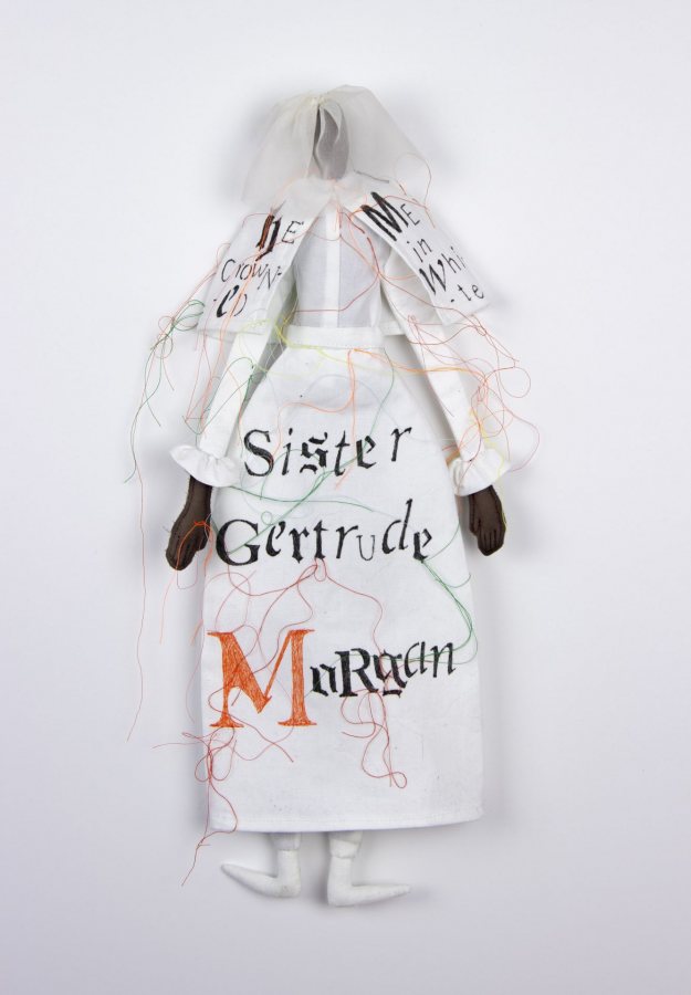 Revelation (Sister Gertrude Morgan), 2021 fabric, thread, and ink, 17 x 8 x 1 inches