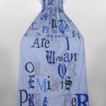 Lesley Dill, Revelator (Sojourner Truth), 2017, oil paint, thread on fabric, wooden yoke and shoe lasts, 103.5 x 37 x 3 inches