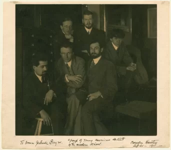 Unknown Artist, A Group of Young Artists of the American School, September 30, 1911, photograph, 6 7/8 x 7 1/2 in., Marsden Hartley Memorial Collection, Gift of Norma Berger, 1955.1.115