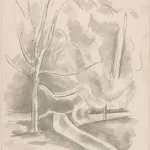 Marsden Hartley, Untitled (Forest Road), c. 1927, 12 1/8 x 9 in., Graphite on paper, Bates College Museum of Art, 1955.1.20