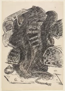Marsden Hartley, [Fish Nets and Lobster Traps], ca. 1930s, black ink with graphite and brown ink under-drawing on white paper, 9 7/8 x 6 7/8 in., Marsden Hartley Memorial Collection, Gift of Norma Berger, 1955.1.40