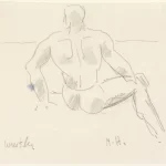 Marsden Hartley, Wrestler, c. 1940, graphite on paper, 4 3/4 x 7 1/4 in., Bates College Museum of Art, 1955.1.60