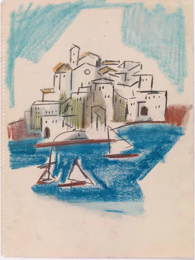 Bernard Langlais (American, 1921-1977), untitled, 1955, oil pastel and pencil on paper, 12 5/8 in x 9 1/2 in., Bates College Museum of Art, gift of Colby College and the Kohler Foundation Inc., 2013.19.24