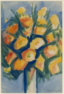 Florence Dreyfous, Yellow Flowers, n.d.watercolor on paper, 14 x 9 1/2 in.Bates College Museum of Art, Gift of Jane Costello Wellehan, 2019.4.14