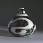 Susan Dewsnap, Vase Form, 2013 high fire, soda-fired stoneware, slip, glazes and stain, 8 1/2 x 8 x 8 in. Bates College Museum of Art, Gift of Jane Costello Wellehan, 2019.4.61