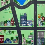 Katy Boehm"Town Map Triptych", 2022, Acrylic Paint and Oil Paint Marker 20” x 16”