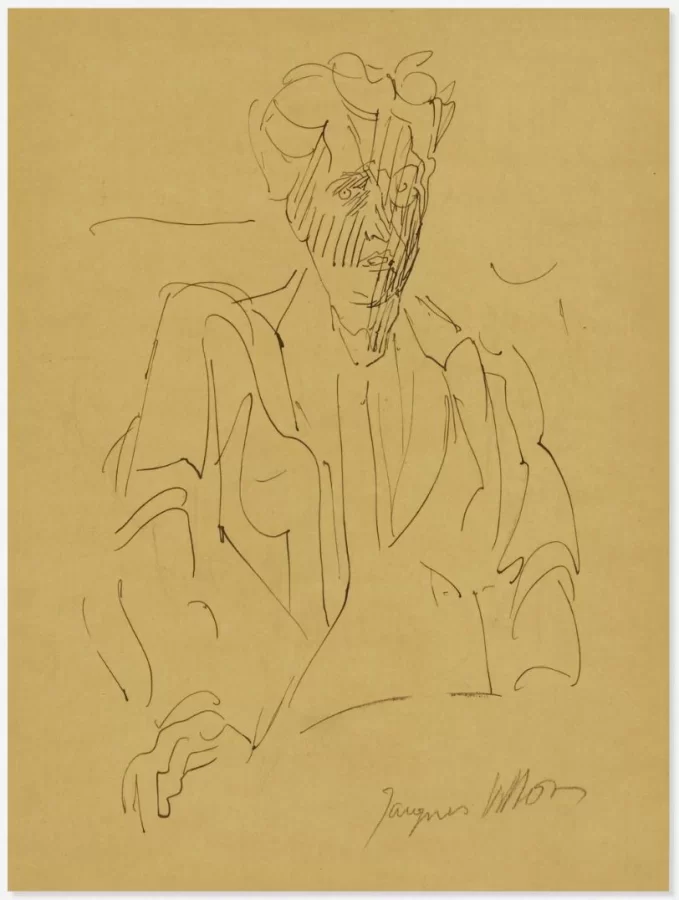 Jacques Villon, Self Portrait, n.d., ink on paper, 10 7/8 x 8 1/4 in., Bates College Museum of Art purchase, 2021.10.1