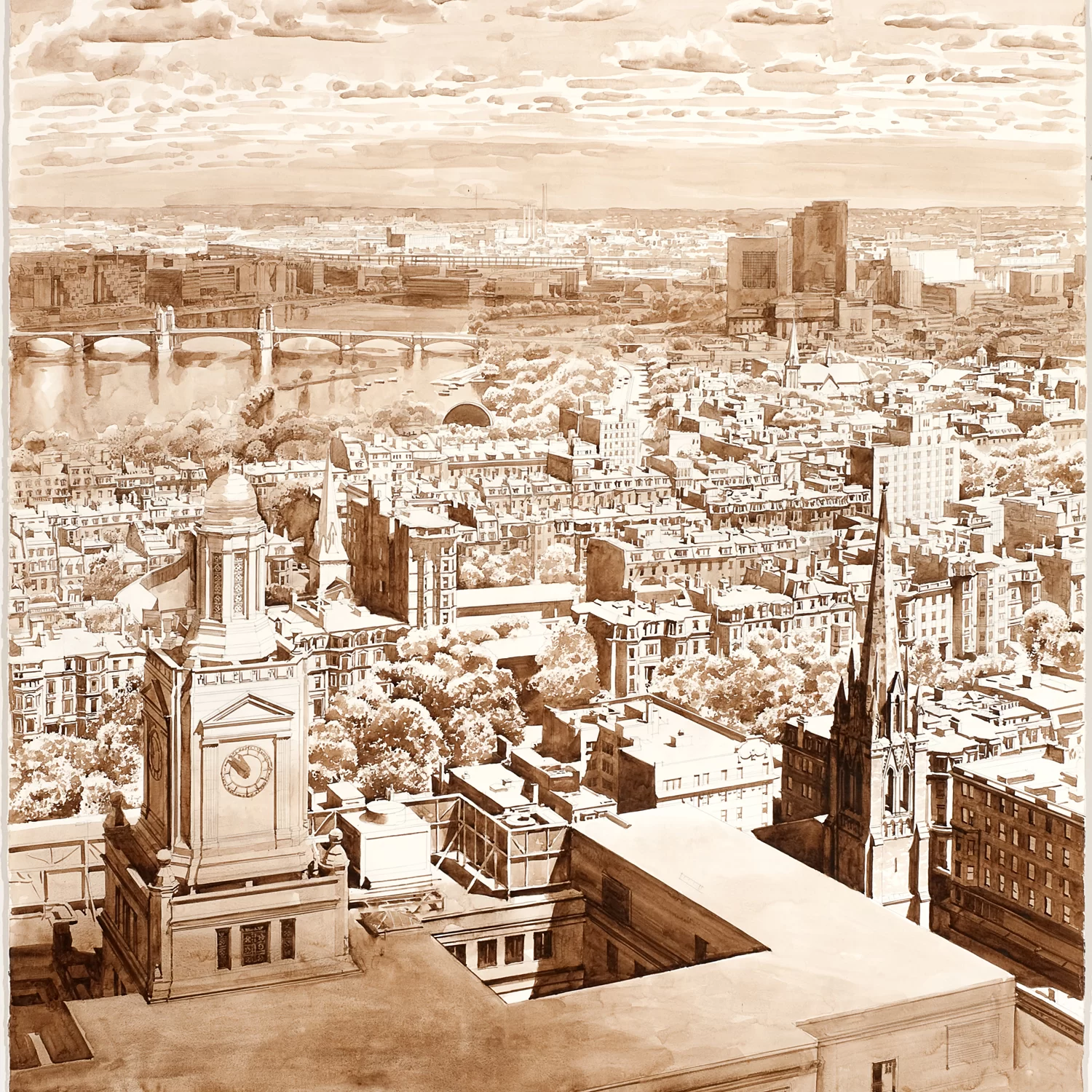 Joel Babb, Study for New England Towers, 2001, graphite, ink and wash, Museum purchase with the Robert A. and Minna F. Johnson Art Acquisition Fund, 2009.12.1