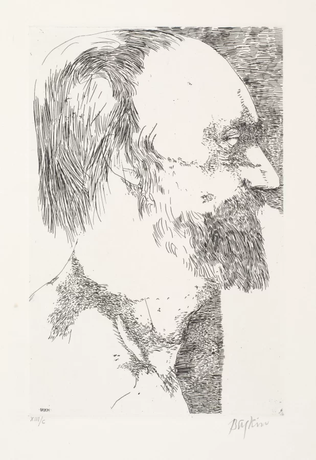 Leonard Baskin, Odilon Redon, n.d., etching, 8 3/4 x 5 3/4 in., Bates College Museum of Art, Gift of John and Janet Marqusee, 1988.5.1.h