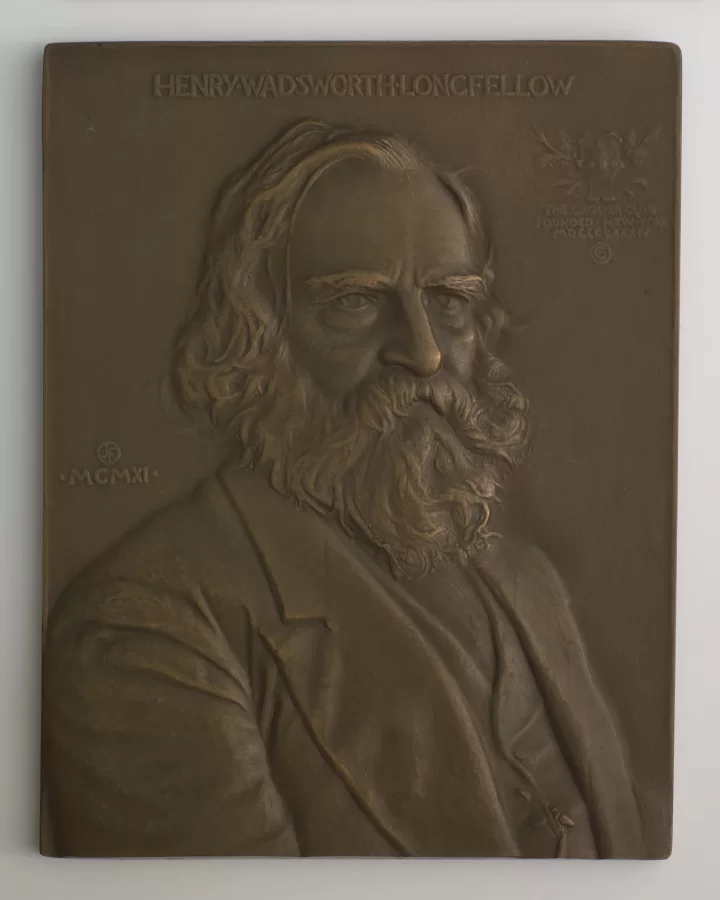 John Flanagan, Henry Wadsworth Longfellow Plaquette, 1911, bronze, cast hollow by unknown foundry, 7 7/16 x 5 3/4 in, Bates College Museum of Art, gift of John and Janet Marqusee, 1996.5.19
