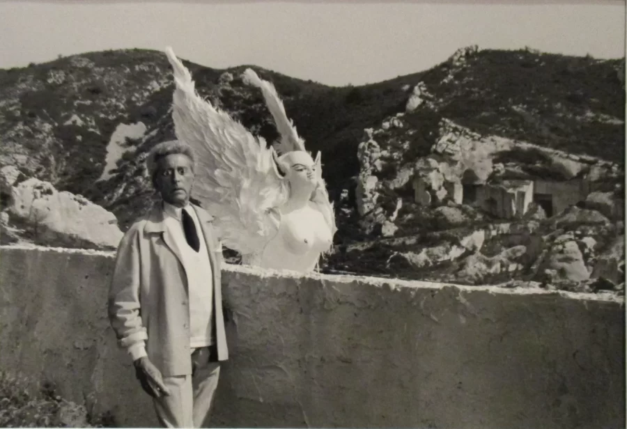 Lucien Clergue, 
Jean Cocteau and the Sphinx, photograph, 9 1/2 x 14 in., Bates College Museum of Art, gift of Tim Grell & Family, 2011.5.6