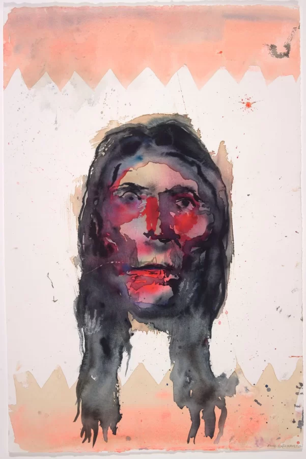 Brad Kahlhamer, Dark Self Portrait, 2019, mixed media, 20 x 15 in., Bates College Museum of Art purchase with the Alumni Collector's Society Fund, 2020.4.2