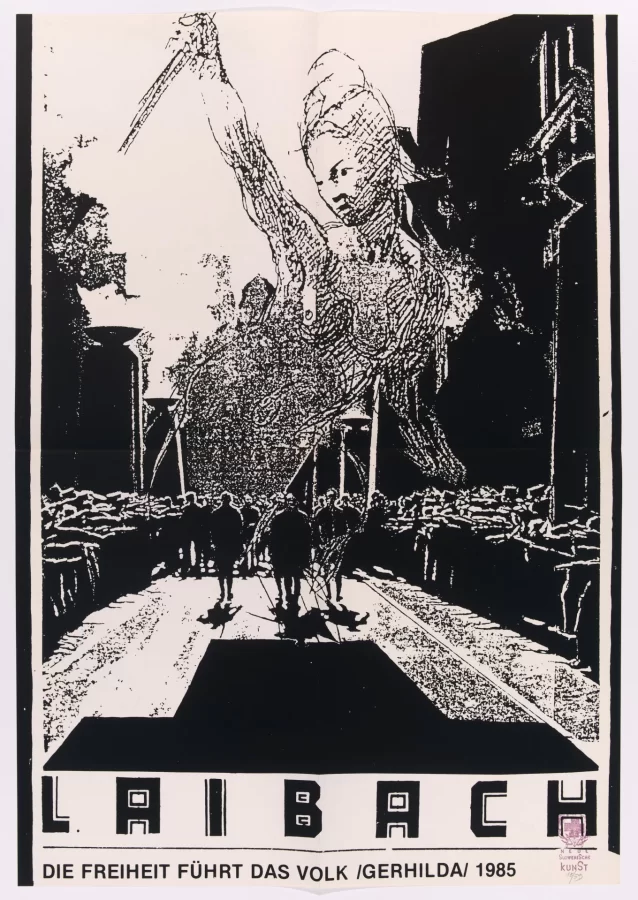 Laibach, Die Freiheit Führt das Volk/Gerhilda/1985, 1985, Lithograph on paper, Bates Museum of Art, purchase with Elizabeth Gregory MD '38 Fund, Dorothy Stiles Blankfort Fund, and Robert and Minna Johnson Art Acquisition. 2015.20.9