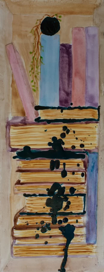 Olivia Rabin, Untitled from Bureau of Sensibility series, 2023, watercolor, wax and graphite on bristol, 12 x 4.5 inches