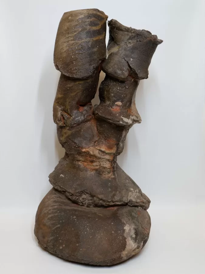 Peter Callas, Kaze, 1996, stoneware, wood fired, 29 h x 16 w x 14 d inches.