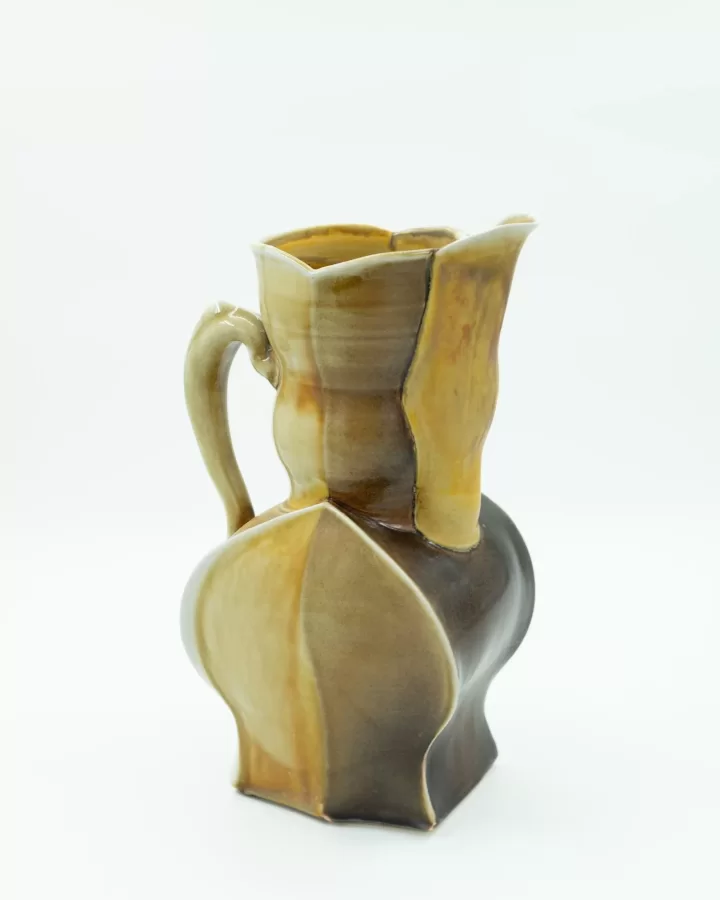 Sam Chung, Pitcher, ca. 2000, porcelain, wheel thrown and altered, glazes, 12 ⅛ h x 6 ¼ w x 5 d inches.