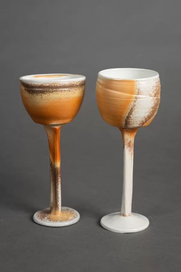 Jeremy Felton, Stemmed Cups, 2025, 3 x 7 inches, porcelain, local material slip, glaze