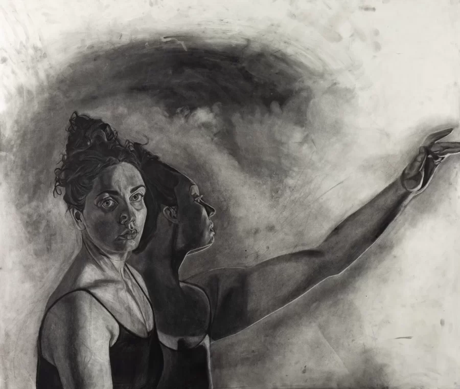 Sam Bunar, Competing Forces: Repulsion versus Attraction to Chaos, 2026, charcoal, 44.87 in x 53.37 inches