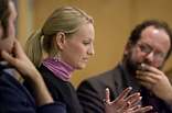 For its grand opening series of events, the Harward Center for Community Partnerships presented an alumni panel discussion titled "Community Engagement and the Bates Education." Held in the Keck Classroom, it featured Marcus Bruce '77, Colleen Quint '85, Matt Schlobohm '00 and Jenny Blau '02, with Harward director David Scobey moderating.