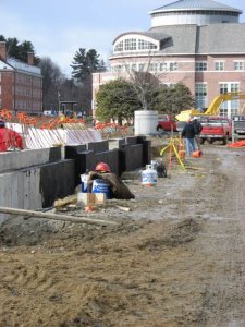 The Commons foundation, where steel will start to rise next week. (Doug Hubley/Bates College)