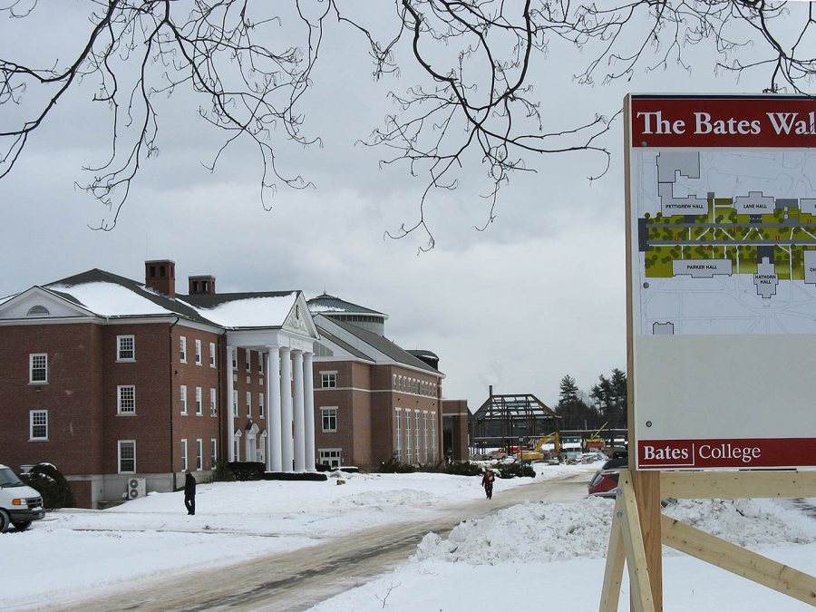Walk this way: This image taken from College Street in February shows the site of the future Alumni Walk. (Doug Hubley/Bates College).